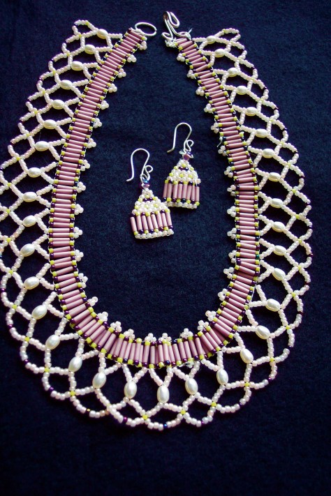 Netted Necklace with earrings (made for twin sister)