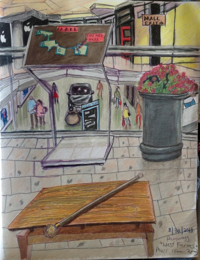 Near the Apple Store, sketching all day at West Farms Mall, West Hartford CT.