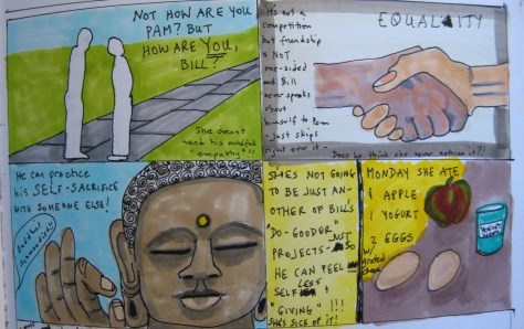 It cannot be Pam Pam Pam al the time. No, he has to start to share of himself or the relationship is off. She CARES about him and it isn't all about HER!