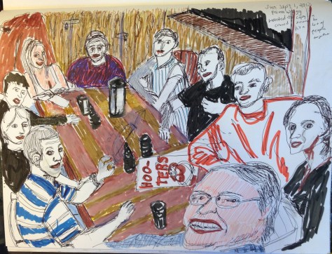 I did not understand what or where this party was taking place as I drew it, until I noticed the menus...