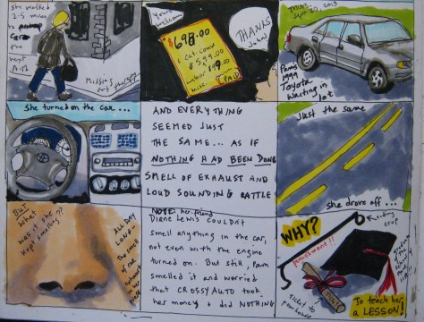 The next morning she retrieves the car