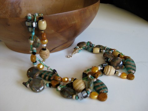 Green Terracotta Tri-stranded Necklace