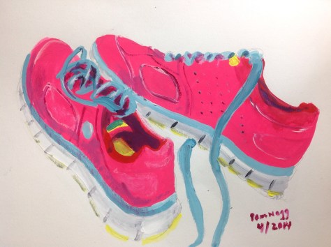 newest painting...whimsical gouache done on the spur of the moment of my running shoes. 