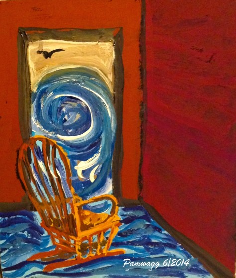 Rocking Away a TIdal Wave of Troubles - gouache on archival mat board scrap