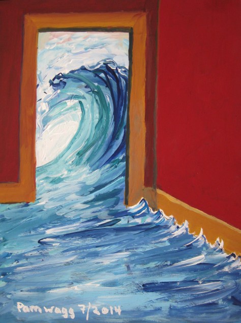  Curling Ocean Wave in Red Room - Painting in Gouache