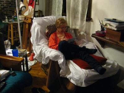 Pam, drawing in  recliner