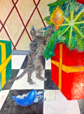 Mischief and Kitten among Ornaments!