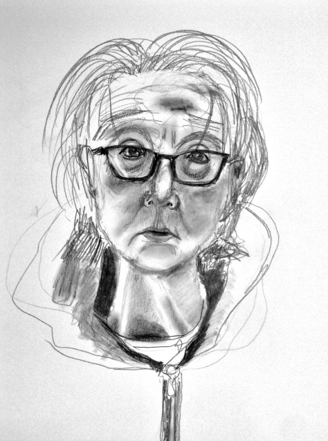 Sad self portrait done in mirror after restraint chair incident